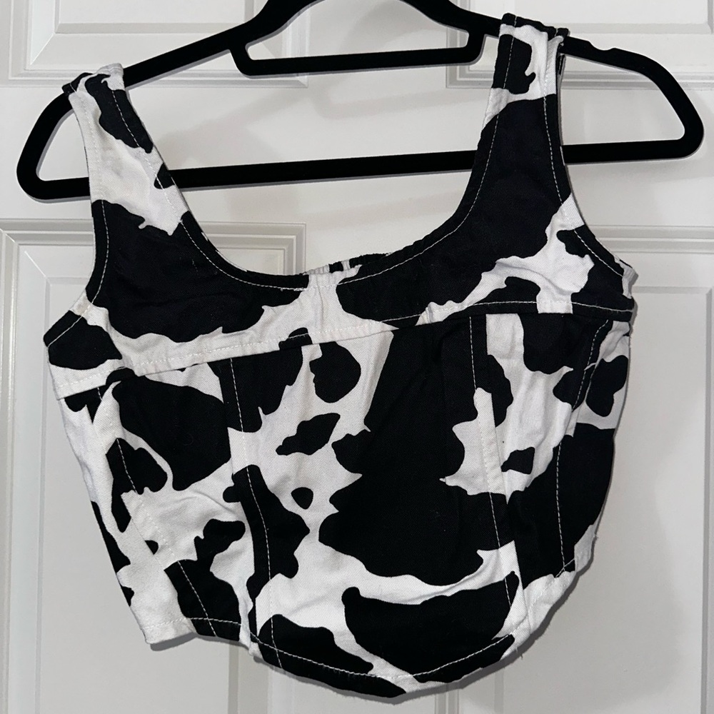 Black and White Cow Print Women's Corset Top